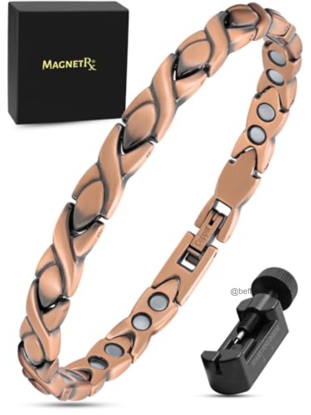 Pure Copper Magnetic Bracelet XO Style for Women 8 Inch Adjustable Bangle